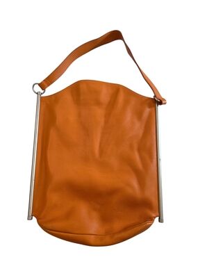 Vintage Cara Lopez Orange Leather Metal-Frame Shoulder Bag